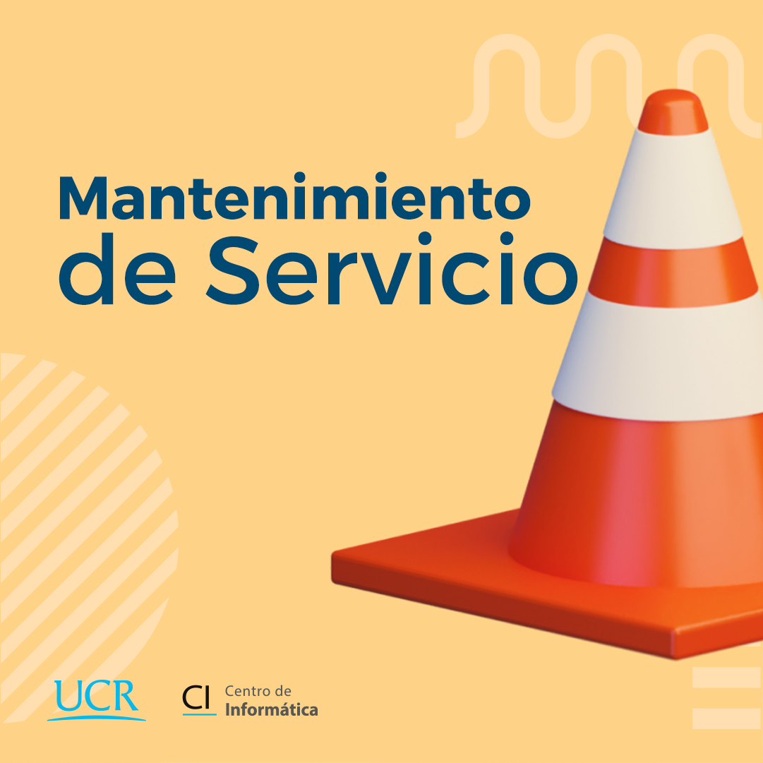 Cono de tráfico, color naranja con líneas blancas, con el texto: Mantenimiento de servicio.