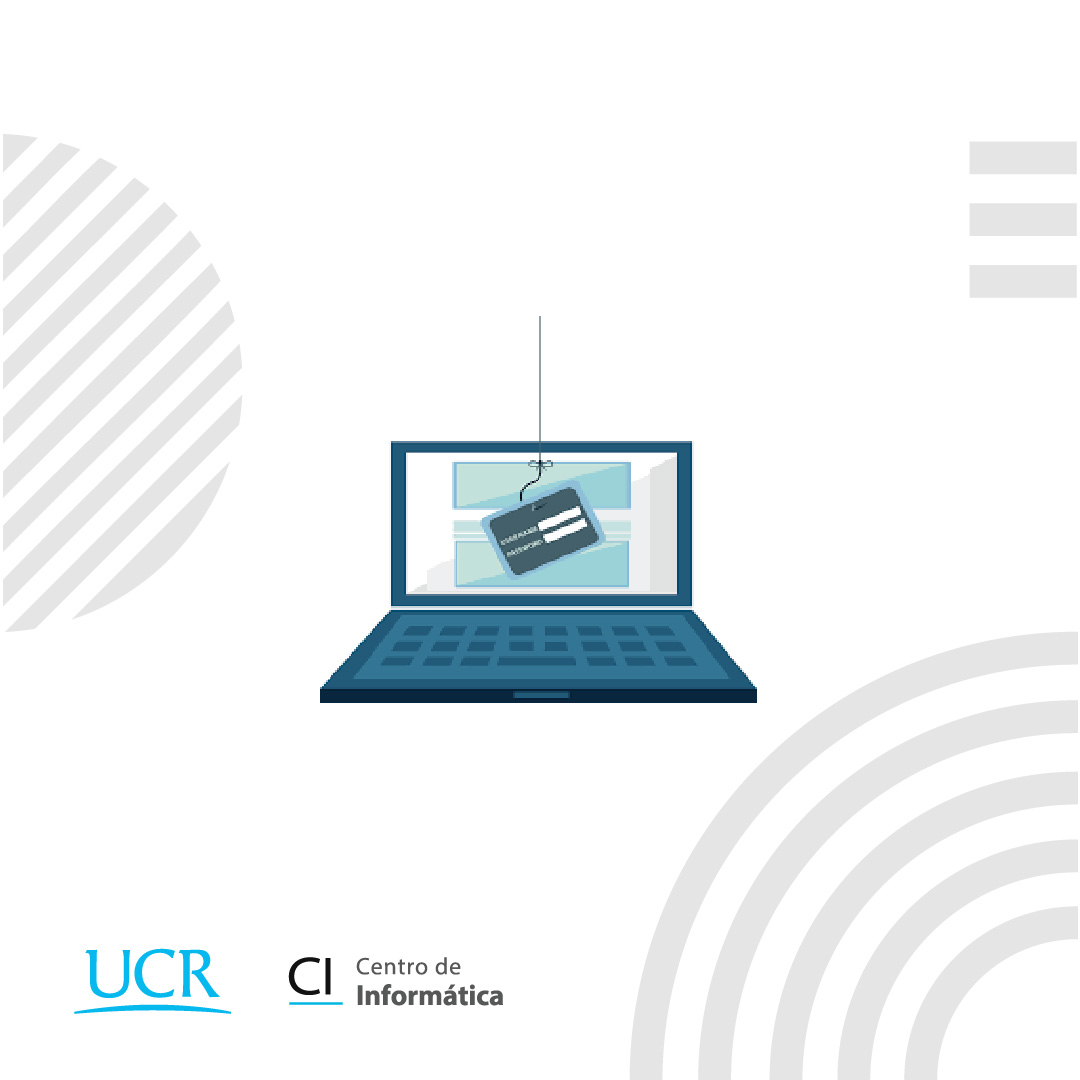 Imagen ilustrativa de phishing con una computadora en la que se pesca una tarjeta bancaria