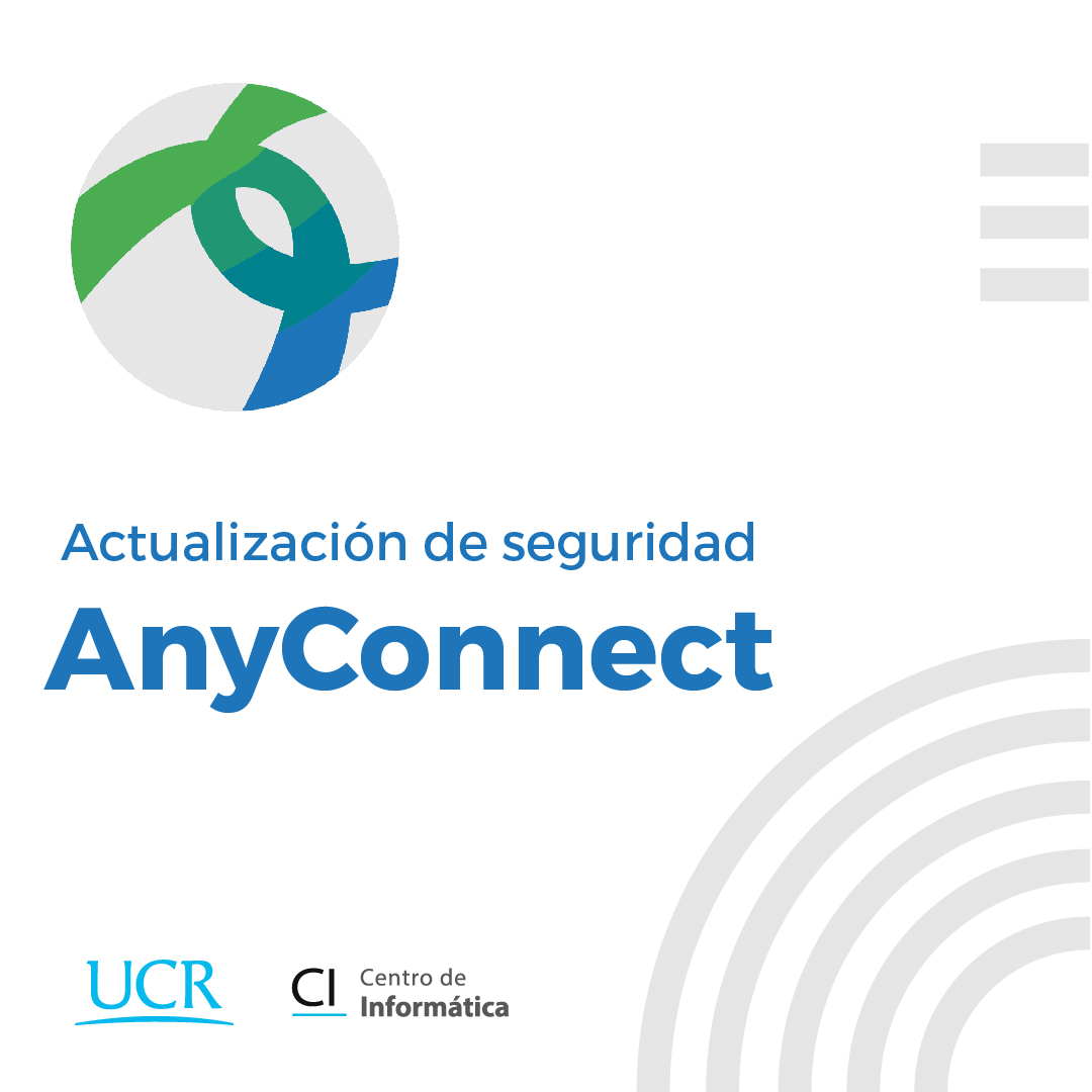 Imagen del logo del software anyconnect con el texto actualización de seguridad anyconnect