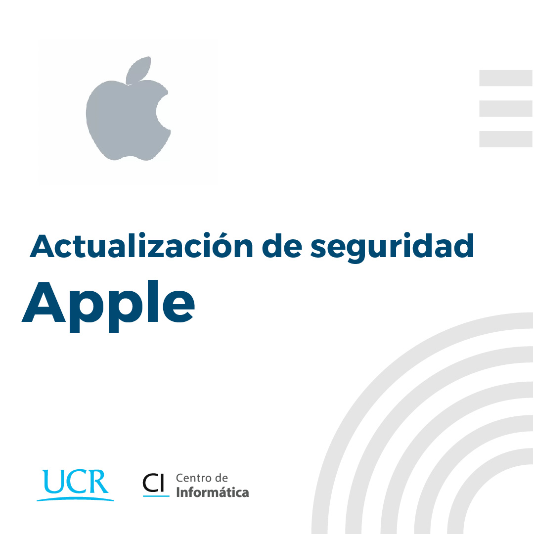 Logo gris de la manzana de apple con el texto Actualización de seguridad apple