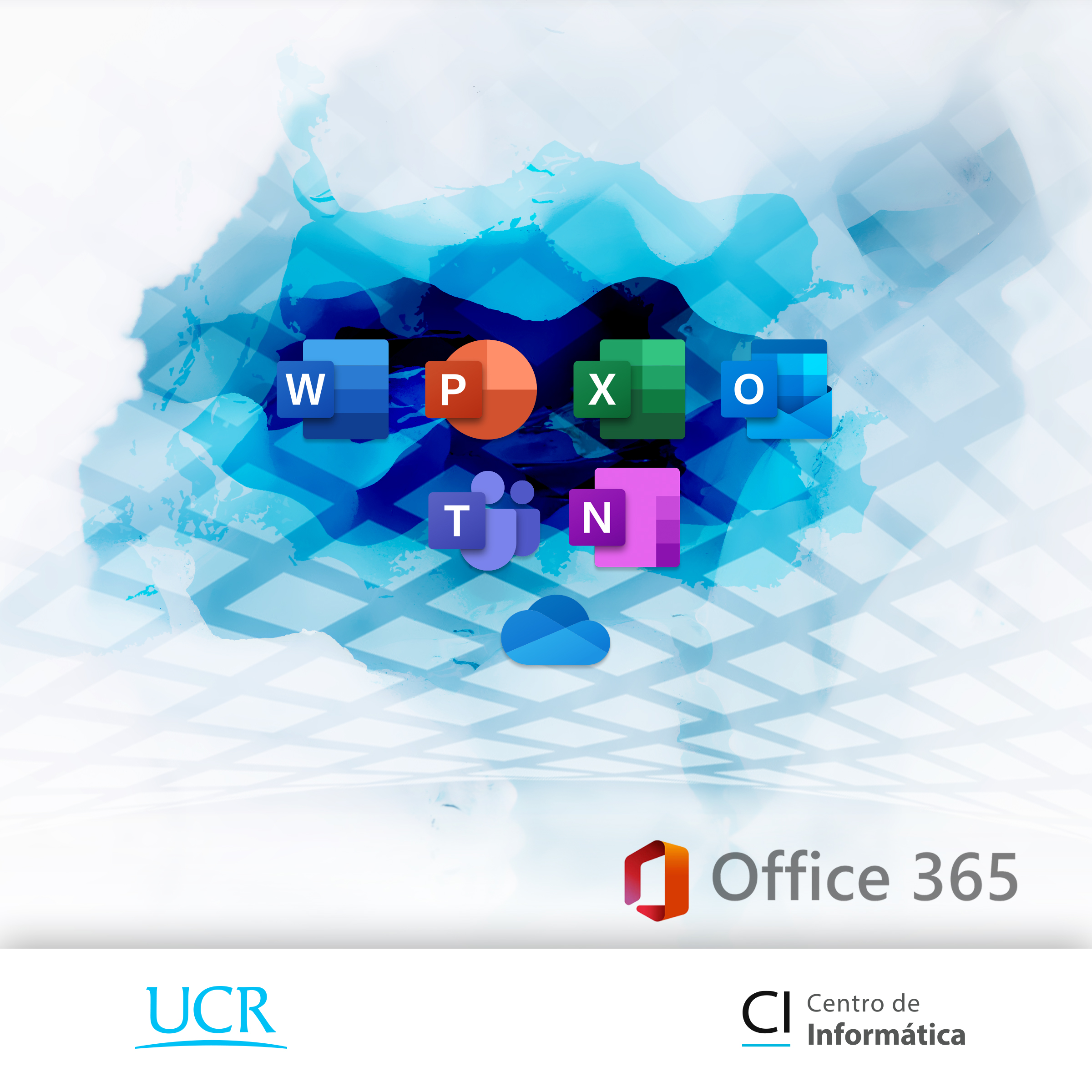 Imagen de los logos de las aplicaciones de office 365 más utilizadas como power Point, one drive, y excel entre otros