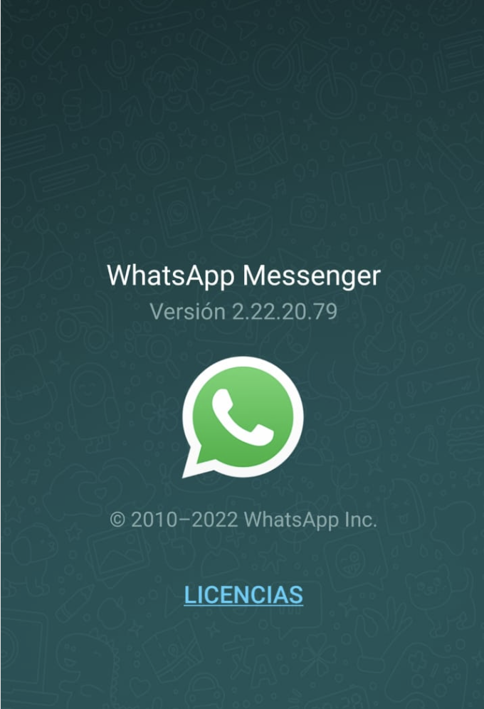 Captura de pantalla de la aplicación whatsapp para consultar el número de versión en Android