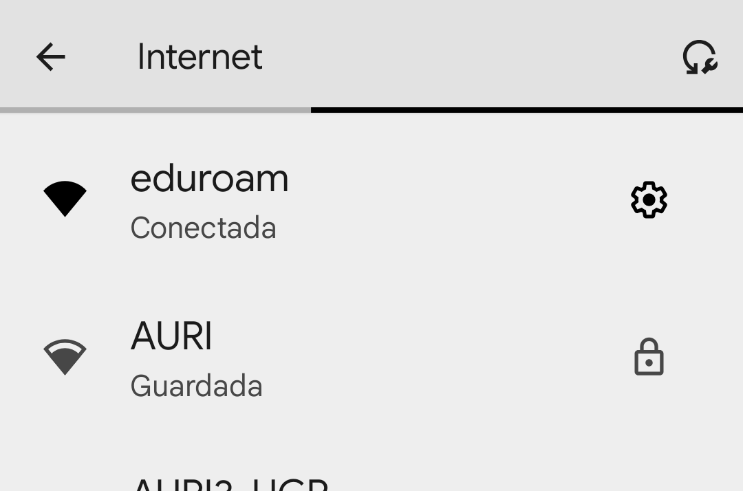 Lista de redes wifi donde se observa la red eduroam conectada