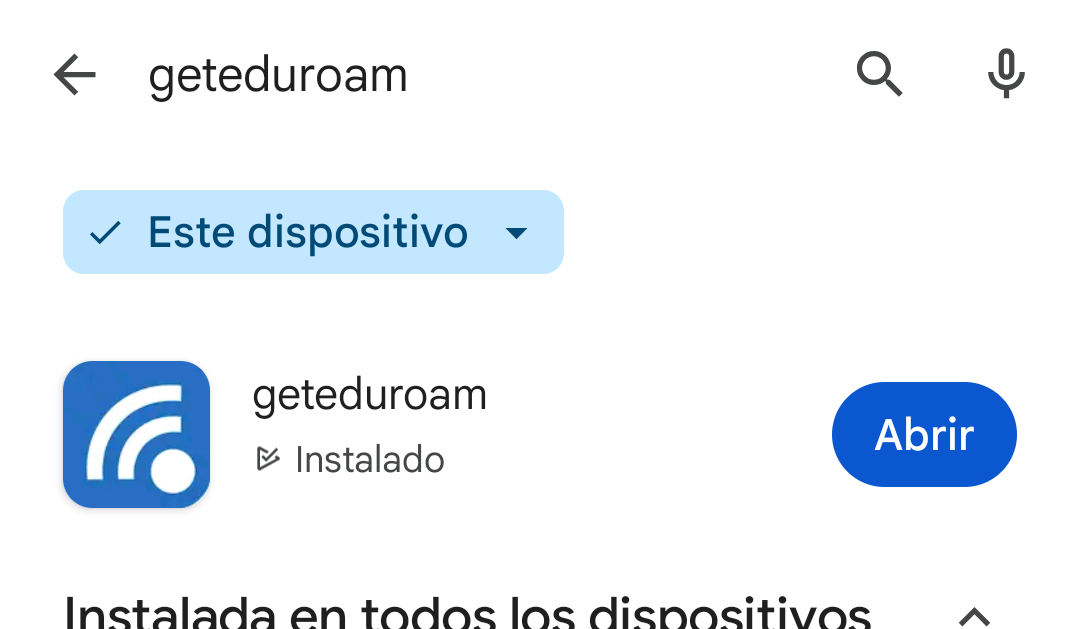 PlayStore con la ficha de la app geteduroam