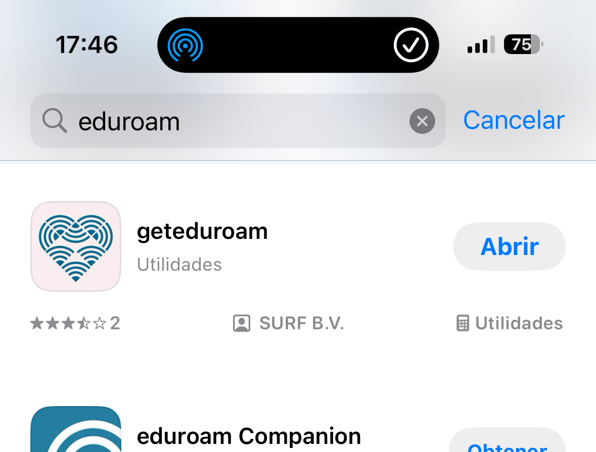 Aplicación de geteduroam en iOS